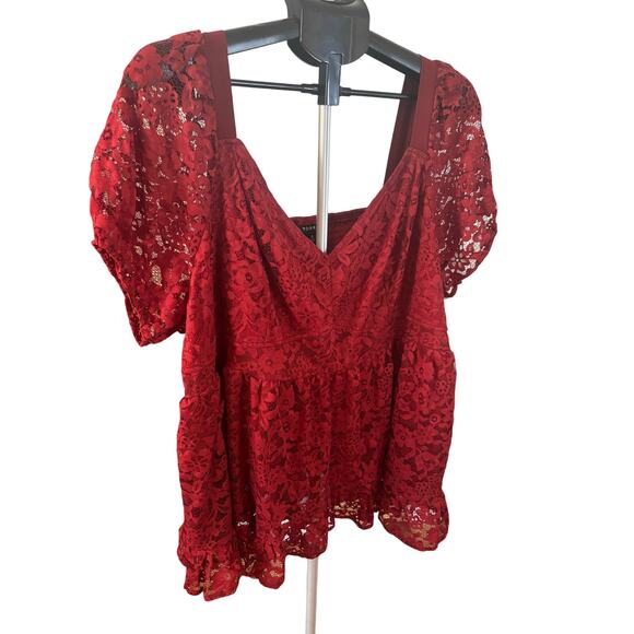 Torrid Red Lace Peplum Blouse Size 3X Romantic Flutter Sleeve Top Plus Size - Picture 4 of 8